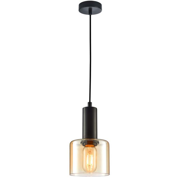Loftowa lampa wisząca Santia PND-65342-1-BK+AMB okrągła do salonu czarna bursztynowa