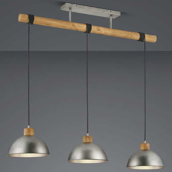 Wisząca LAMPA industrialna DELHI 303400367 Trio loftowa OPRAWA kopuły ZWIS drewniana belka nikiel brązowa
