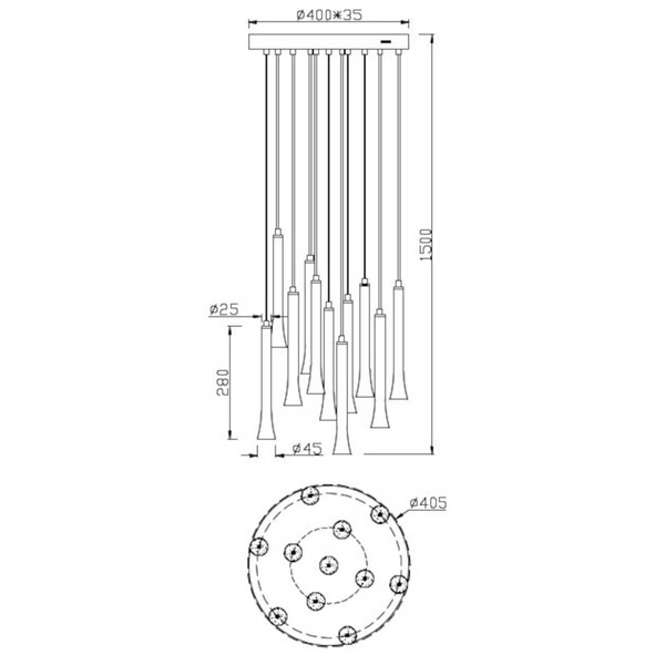 Kaskadowa lampa wisząca FIATO 352091117 LED 3W 2300-4000K czarny multikolor