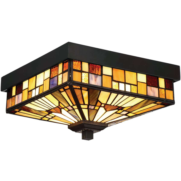 Zewnętrzna LAMPA sufitowa QZ-INGLENOOK-F Elstead QUOIZEL witrażowa OPRAWA kwadratowa outdoor szklana IP44 brąz multikolor