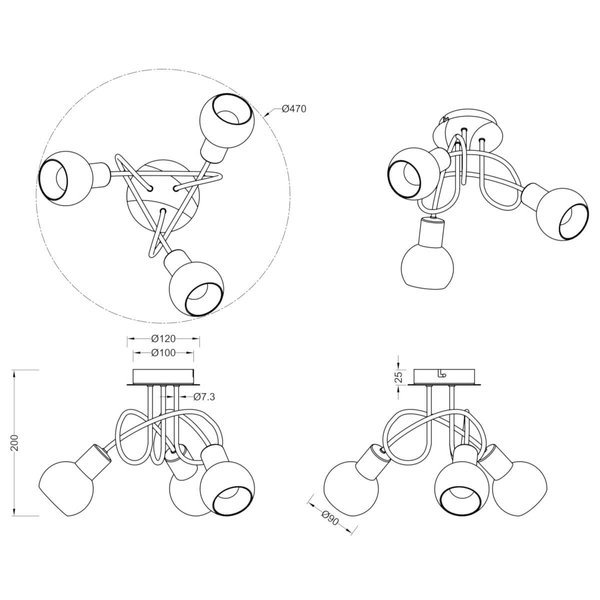 Potrójna lampa sufitowa ANTIBES R60173007 szklana srebrny biały