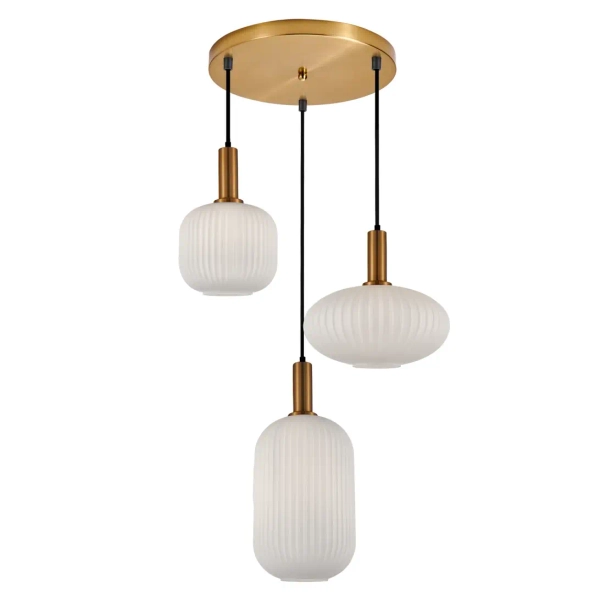 Potrójna wisząca lampa Della PND-31982-3-GD szklana złota biała