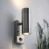 Podłużna lampa ścienna do ogrodu Palin PIR 75430 tubka IP44 srebrna