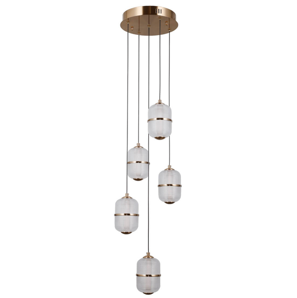 Szklana lampa wisząca Alani PND-34375-5-HBR LED 140W 3000K nad stół złoty