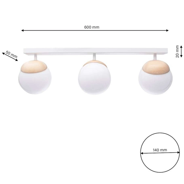 Skandynawska LAMPA sufitowa SFERA WOOD MLP5427 Milagro loftowa OPRAWA plafon szklane kule białe drewno