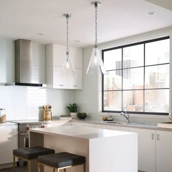 Łańcuchowa lampa wisząca Elmore QN-ELMORE-P-PC szklany stożek chrom