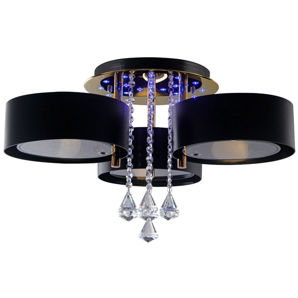 Glamour LAMPA sufitowa DRS8006/3 LED 180W TR BL Elem metalowa OPRAWA z pilotem kryształki złote czarne