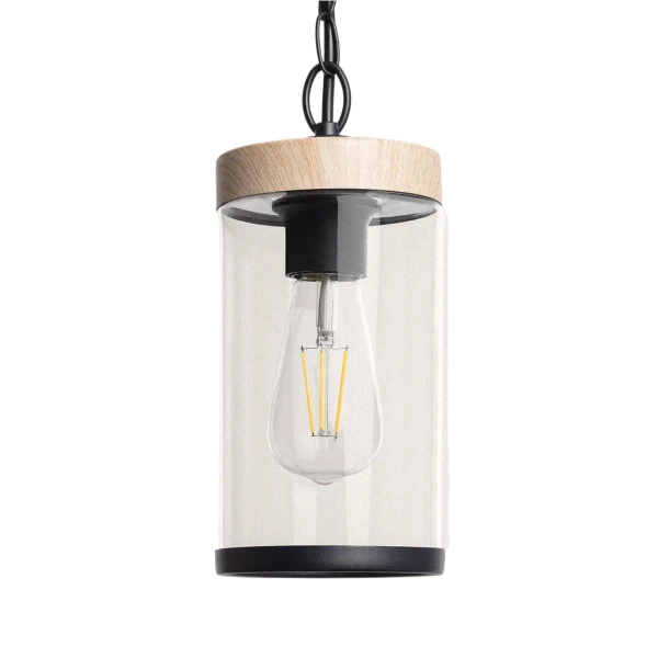 Wisząca lampa na taras Finto ABR-LWZIP44-D IP44 czarna drewniana