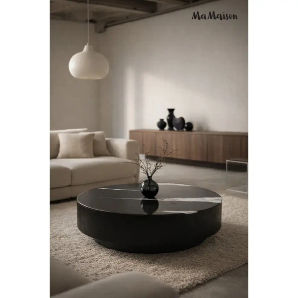 Minimalistyczny stolik kawowy LAGO MM001501100419 czarny drewno żywica 100cm