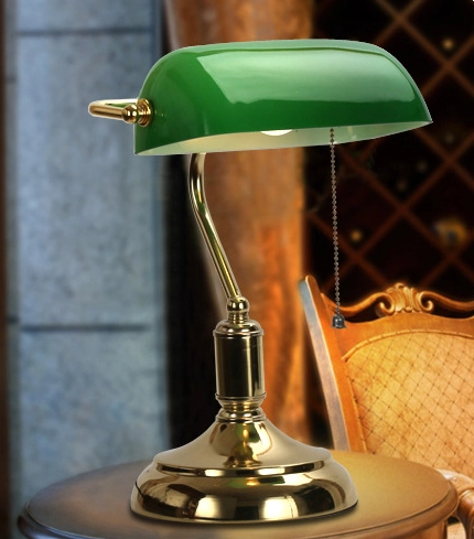 Bankierska lampa stołowa BANKER Abigali do gabinetu stojąca zielona złota