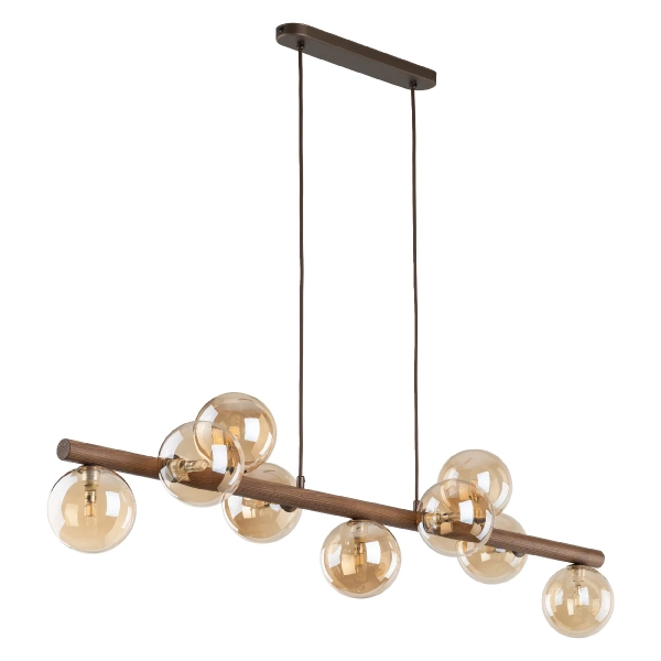 Lampa wisząca kulista Estera Wood 11097 molekuły brązowa bursztynowa