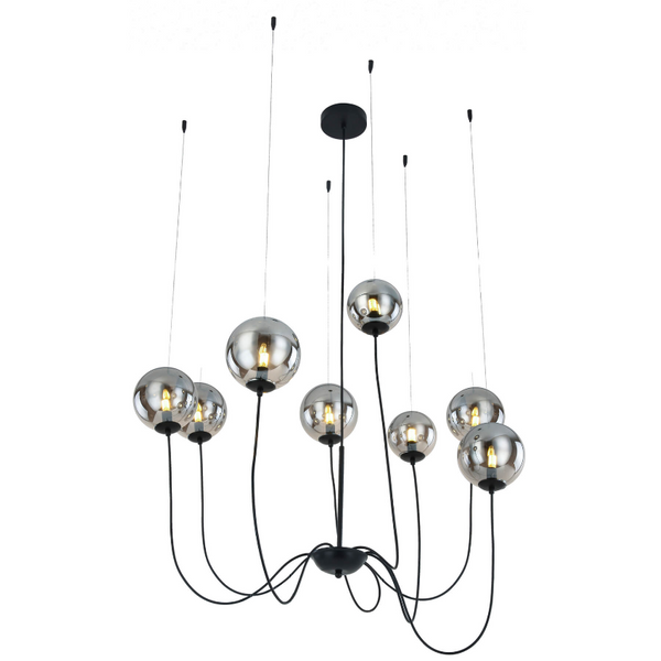 Wisząca lampa 8-punktowa Conflux balls przydymiona do salonu