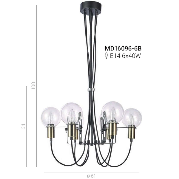 Żyrandol LAMPA wisząca GIANNI MD16096-6B Italux metalowa OPRAWA zwis szklane kule balls przezroczyste