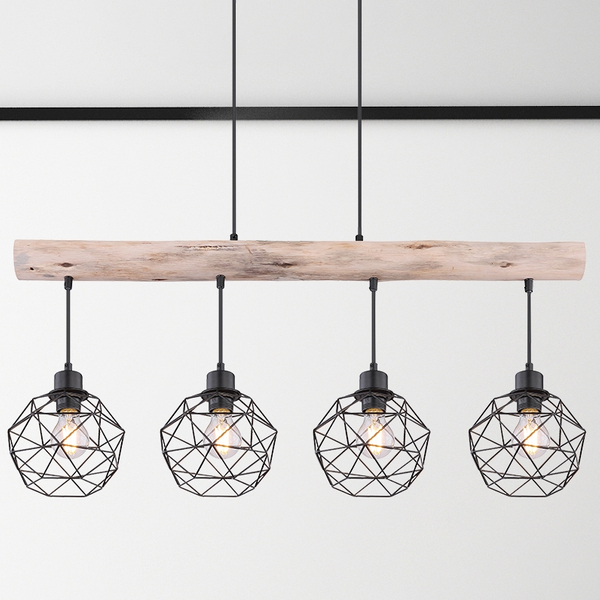 Lampa wisząca Theodor 154 16-4 druciana czarna drewniana