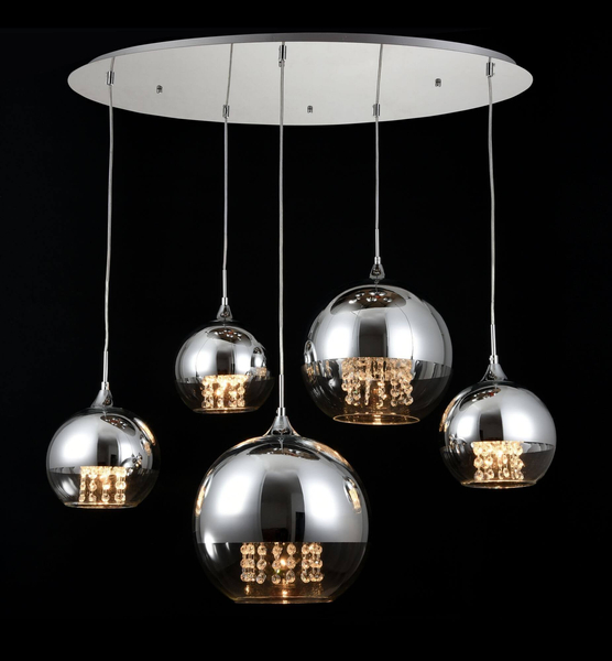 Glamour LAMPA wisząca FERMI P140-PL-170-5-N Maytoni okrągła OPRAWA szklany ZWIS kaskada kryształki chrom przezroczyste