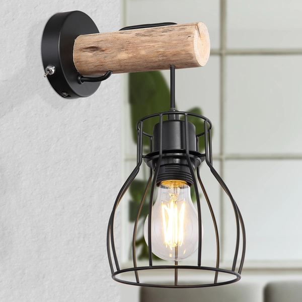 Lampa ścienna Mina 15326NW do przedpokoju czarna drewno