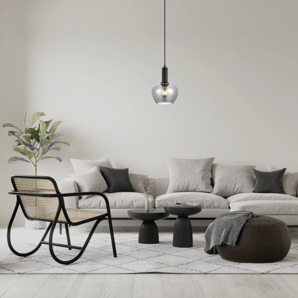 Szklana lampa wisząca Stabla PND-30084-1-BK-SG czarna przydymiona