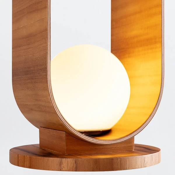 Owalna lampa stołowa Sfera QN-SFERA-TL-L-TEAK kula na komodę brązowy biały