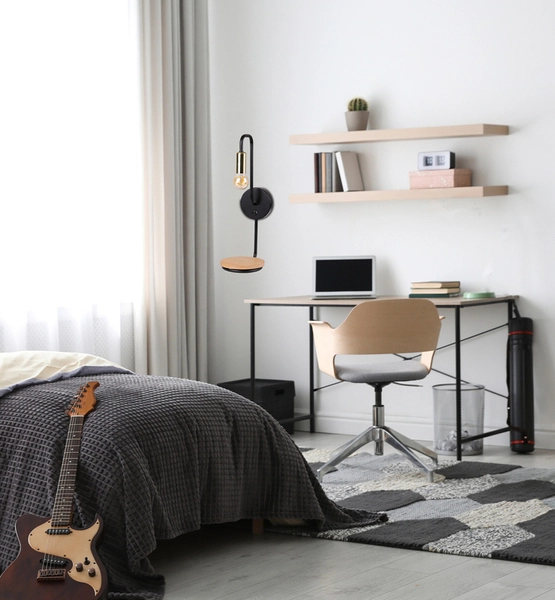 Kinkiet industrialny Bipi 21-76847 Candellux z włącznikiem drewniany czarny