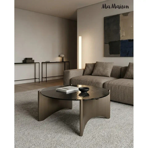 Ława kawowa MANTA MM001501100395 czarna złota metal szkło 80cm