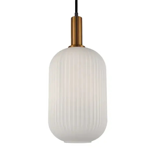 Szklana lampa wisząca Della PND-31982-1A-GD ryflowana biała złota