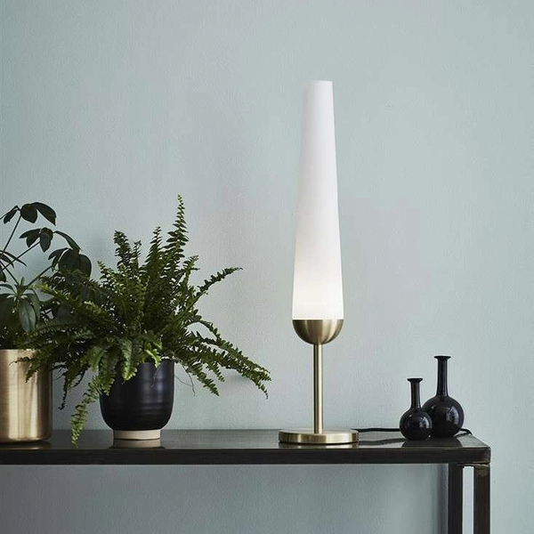 Stołowa lampka tuba BERN 107904 Markslojd modernistyczna szkło białe mosiądz