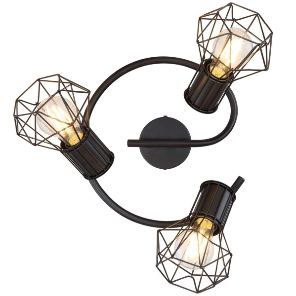 Druciana LAMPA sufitowa PRISKA 54017-3 Globo metalowa OPRAWA plafon industrialne reflektorki spirala czarna