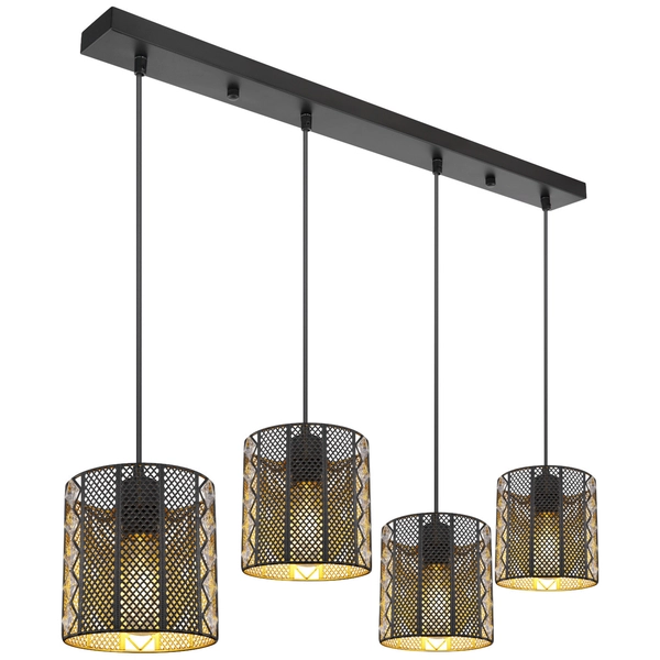 Wisząca LAMPA retro ABINI 15450-4H Globo okrągła OPRAWA na listwie ZWIS loftowy z kryształkami czarny