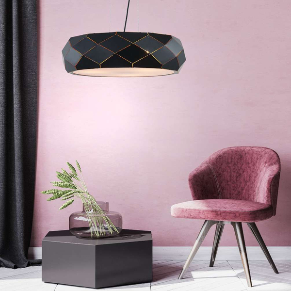 LAMPA wisząca REUS LP-8069/1P BK Light Prestige metalowa OPRAWA geometryczna zwis okrągły czarny