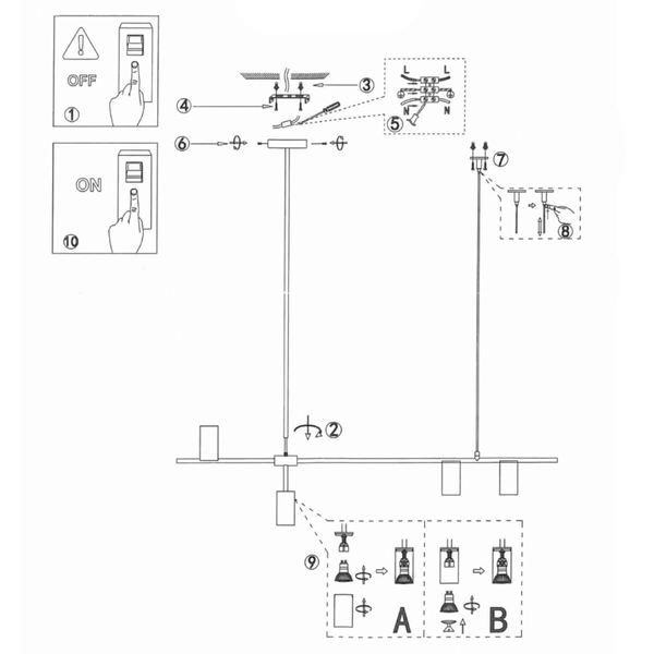 Lampa wisząca ARIZONA LP-074/6PL BK/GD Light Prestige loftowa oprawa metalowy zwis tuby czarne złote