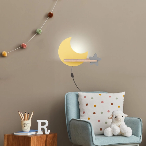 Księżycowa lampka nocna Kids Moon 21-84460 LED 5W drewno żółta szara