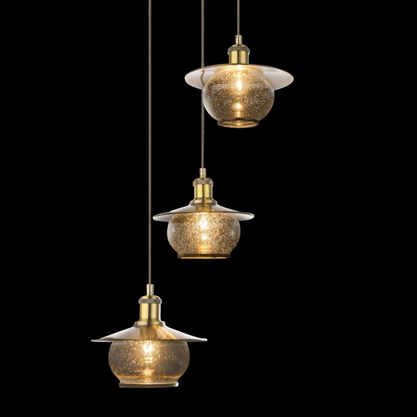 LAMPA wisząca Nevis 69030-3H Globo szklana OPRAWA zwis vintage kule balls kaskada brąz antyczny przezroczysty