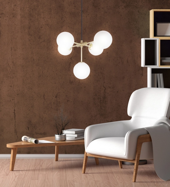 Wisząca lampa modernistyczna MATI 35-73778 metalowa zwis mosiężna biała