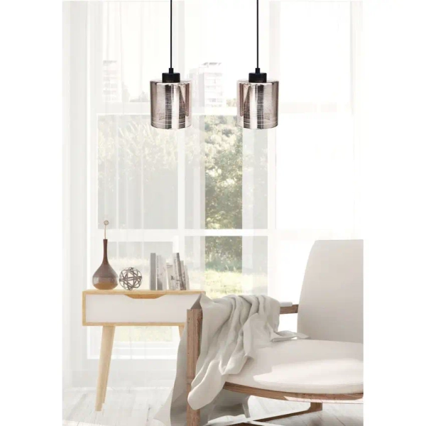 Wisząca lampa szklana tuba COX 32-53879 do salonu chrom czarny