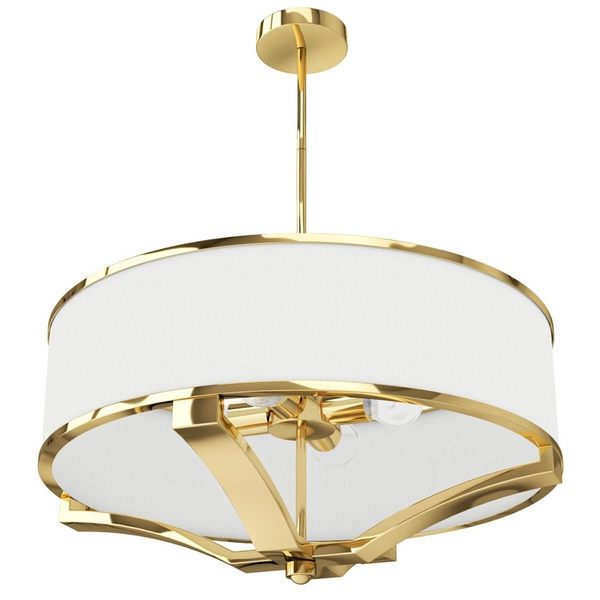 Wisząca lampa z abażurem Gerdo okrągły zwis biało złoty