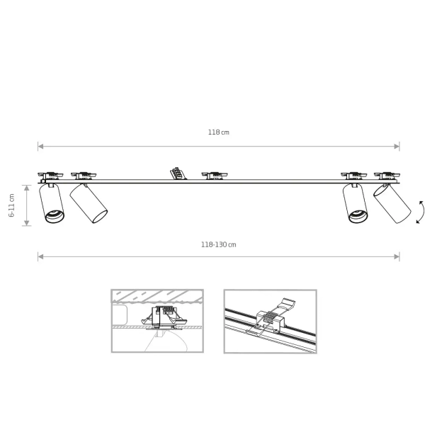 Podtynkowa belka lampa MONO 7831 regulowana do sypialni biała