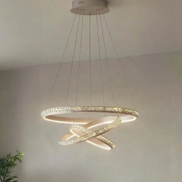 Wisząca lampa ringi do salonu CAMELIA metalowa LED 118W 3000K AZ6769 różowa złota