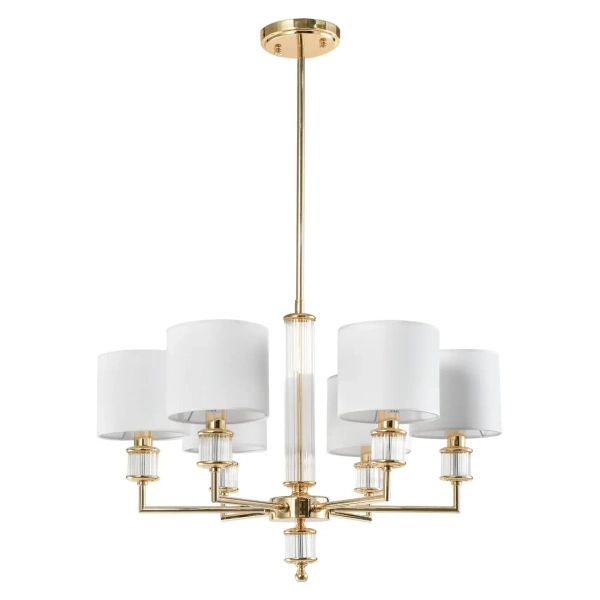 Modernistyczny żyrandol wiszący SUTTON szklany biały złoty metalowy E14 6p P06385AU-WH