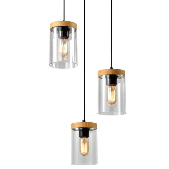 Szklana lampa zwieszana Wels 33-22011 przydymiony drewniany czarny