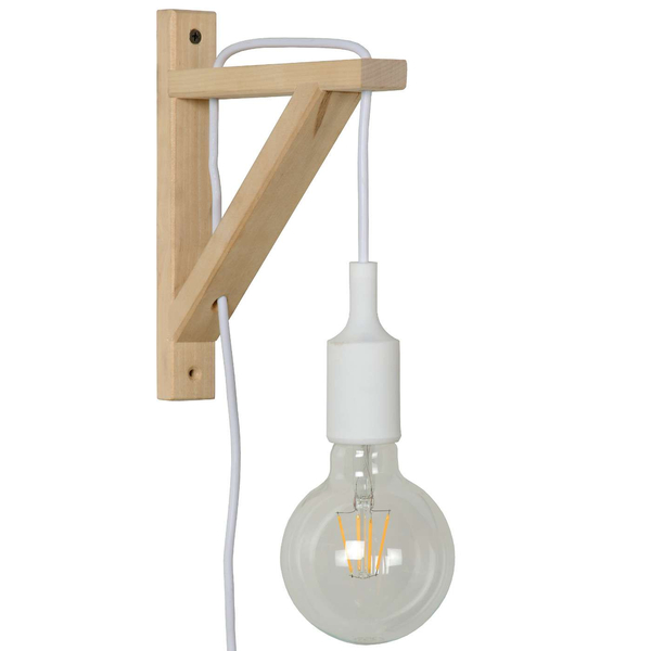 Skandynawska LAMPA ścienna FIX WALL 08208/01/31 Lucide metalowa OPRAWA kinkiet biały drewno