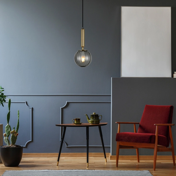 Loftowa LAMPA wisząca RAVENA PND-2324-1 BRO+SG Italux szklana OPRAWA zwis kula ball mosiądz przydymiona