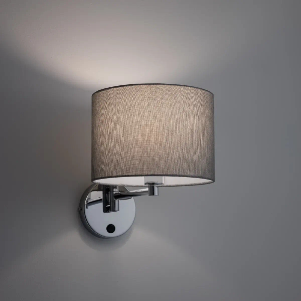 Tkaninowa lampa ścienna HOTEL MOOD 11788 z włącznikiem chrom szara