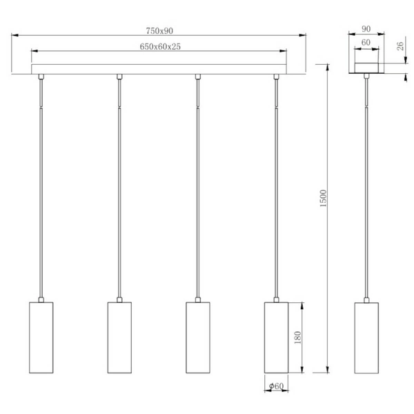 Wisząca lampa loftowa VANTOS DL432312400 Trio tubki do jadalni czarny