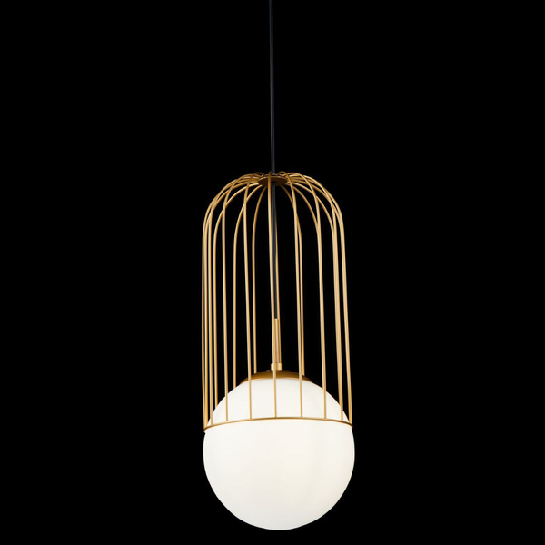 Modernistyczna LAMPA wisząca TELFORD P363PL-01G Maytoni metalowa OPRAWA druciany ZWIS szklana kula złota biała