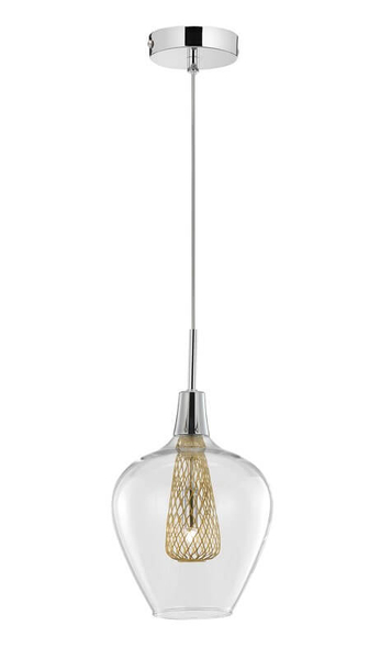 Wisząca lampa pokojowa Zarza szklany zwis chrom złoty