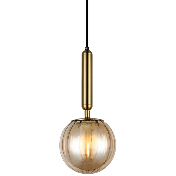 LAMPA wisząca RAVENA PND-2324-1 BRO+AMB Italux loftowa OPRAWA szklana kula ZWIS ball mosiądz bursztynowa
