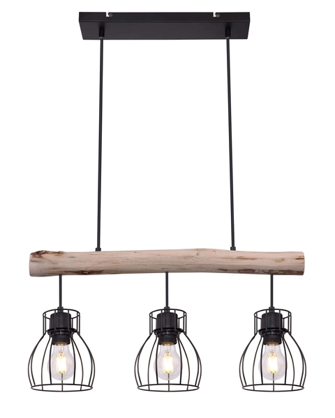 Wisząca lampa Mina 15326-3N belka z druciakami czarna drewno