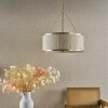 Drewniana wisząca lampa Fenella FEN0535 lniana trawa morska złoty