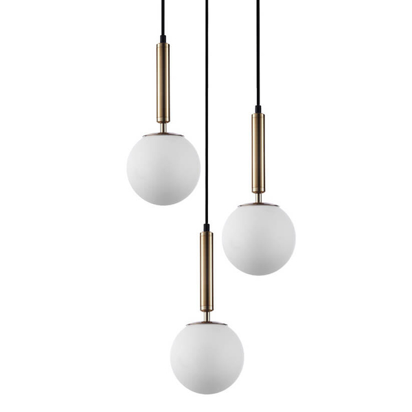 Kulista lampa wisząca Ravena PND-2324-3A GD+OPAL Italux biały mosiądz czarny