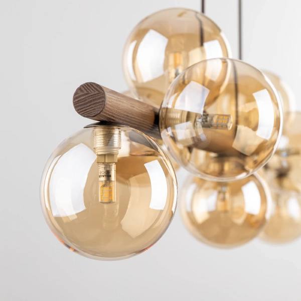 Lampa wisząca kulista Estera Wood 11097 molekuły brązowa bursztynowa